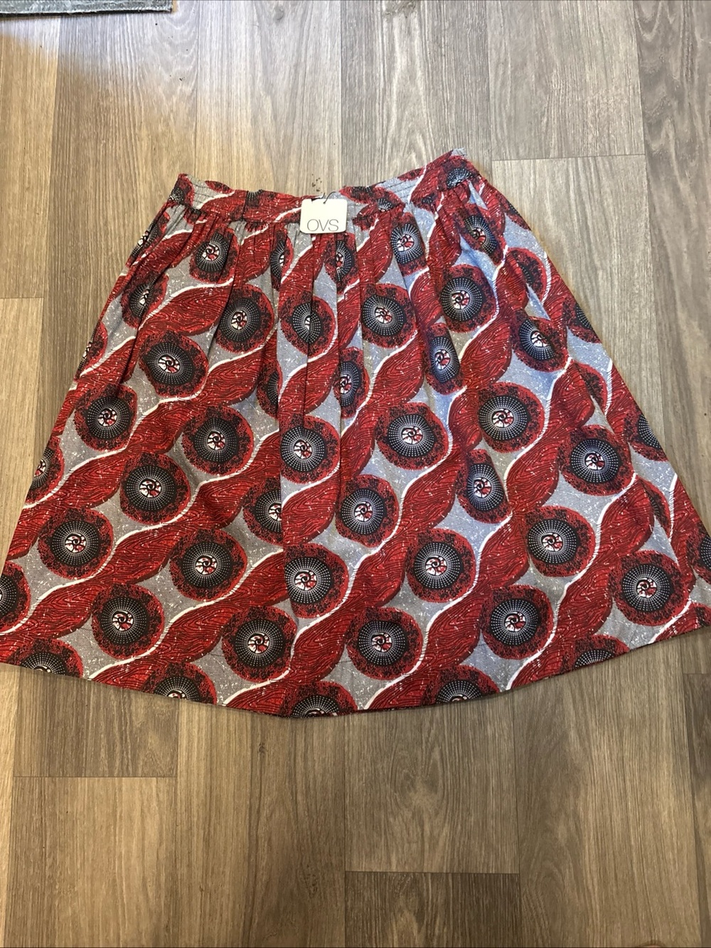 OVS Womens A-Line Cotton Pleated Geometric Skirt, Medium, New With Tags